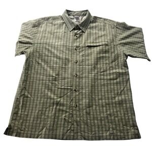 The North Face Men's L Button Front Short Sleeve‎ Shirt Green Check Lightweight